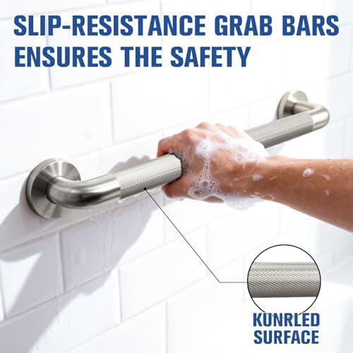 12 Inch Shower Grab Bars for Seniors 2 Pack Stainless Steel Knurled Non Slip Safety Bars for Showers and Walls, Fall Prevention and Handicap Support, Daily Balance Assistive Gifts for Elderly