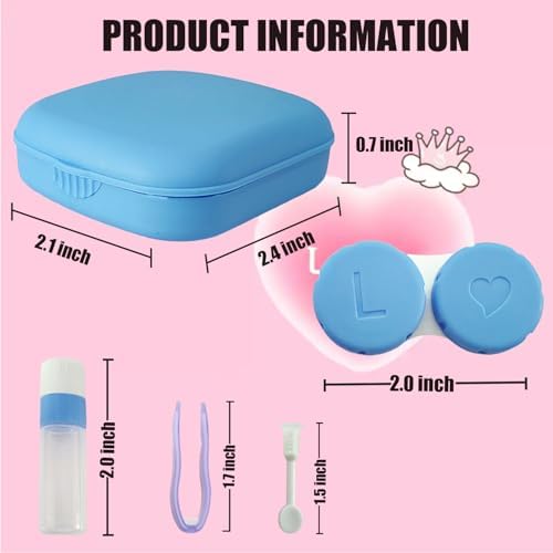 Contact Lens Case, 2 Pack Portable Contact Lens Box Kit with Mirror, Compact Soak Storage Kit for Travel (Blue)