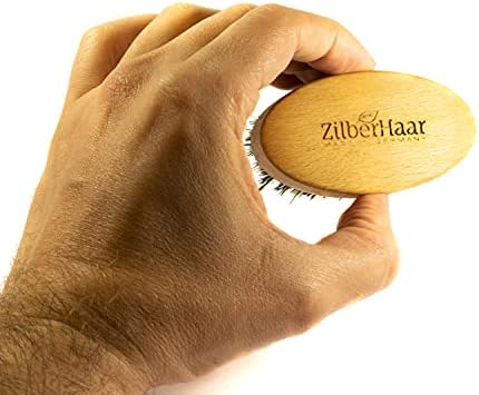ZilberHaar - Elemental Beard Brush for Men and Mustache Brush - Stiff Natural Bristles and Beech wood - 100% Animal free - Made in Europe - 3 inches long
