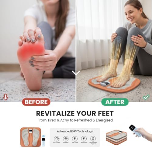 FDA Cleared TENS EMS Foot Massager Pad for Neuropathy, Circulation & Cold Feet | Foldable Rechargeable Pain Relief Mat with Remote | 2-Year Warranty (Orange)