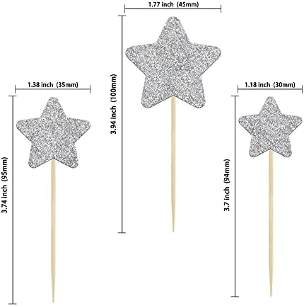 Gyufise 42Pcs Little Star Cupcake Toppers Glitter Twinkle Star Cupcake Picks Wedding Engagement Baby Shower Birthday Party Cake Decorations Supplies Mixed Size Silver