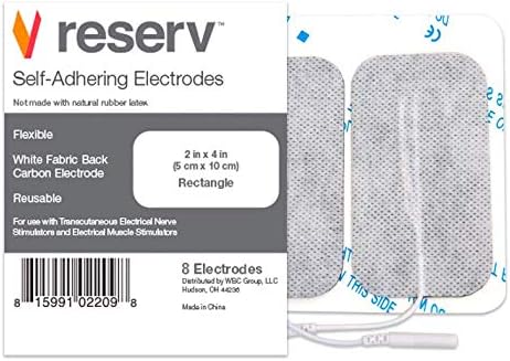 reserv 2" x 4" Rectangle Premium Re-Usable Self Adhesive Electrode Pads for TENS/EMS Unit, Fabric Backed Pads with Premium Gel (Latex Free)(8 Electrodes)