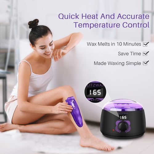 BLITZWAX Brazilian and Bikini Waxing Kit for Women, Hard Wax Warmer for Face, Legs and Body, At Home Hair Removal Kit, Beginner Friendly, Digital Fast Heating, 51 Wax Items