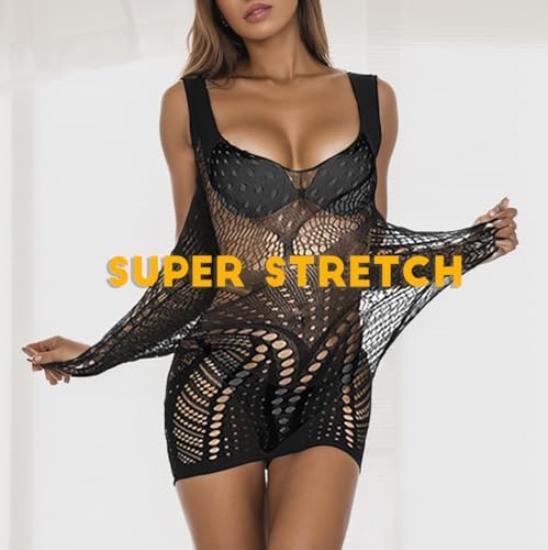 Women's Fishnet Dress Sexy Mesh Lingerie Babydoll Mini Lace See Through Bodycon Hollow Out Costume Chemise