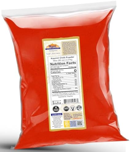 Rani Kashmiri Chilli Powder (Deggi Mirch, Low Heat) Ground Indian Spice 80oz (5lbs) 2.27kg Bulk ~ All Natural | Salt-Free | Vegan | No Colors | Gluten Friendly | NON-GMO | Kosher | Indian Origin
