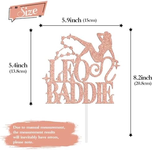 Leo Baddie Cake Topper, Big Leo Energy Cake Décor, 12 Constellation July August Happy Birthday Horoscope Zodiac Themed Birthday Party Decoration Supplies, Rose Gold Glitter