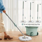 360° Spin Mop and Bucket System with Wringer - Includes 3 Microfiber Mop Refills & 50" Extended Handle for Floor Cleaning, Easy Squeeze, Efficient Home Cleaning Tool (Green)