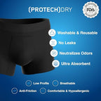 PROTECHDRY - Washable & Reusable Urinary Incontinence Cotton Boxer Brief Underwear for Men (Black, Large)