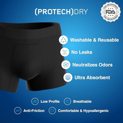 PROTECHDRY Washable & Reusable Urinary Incontinence Cotton Boxer Brief Underwear for Men - 5 Pack