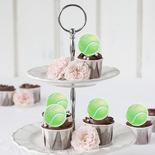 60 Pack Edible Tennis Balls Cupcake Toppers Wafer Paper Sports Ball Cupcake Picks Decoration for Tennis Sports Ball Theme Baby Shower Birthday Party Cake Decorations Supplies