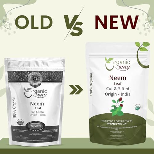 Organic Way Neem Leaf Cut and sifted | Herbal Tea | Premium Neem Leaf | USDA Certified | Non GMO & Gluten Free | Origin - India (4 oz - 1/4 lbs)