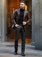 ETHANOL Mens Slim Fit Stretch Fashion Casual Faux Leather Pants