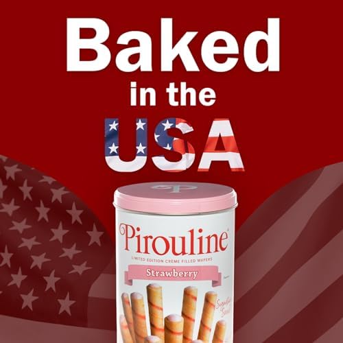 Pirouline Rolled Wafers – Strawberry – Rolled Wafer Sticks, Crème Filled Wafers, Rolled Cookies for Coffee, Tea, Ice Cream, Snacks, Parties, Gifts, and More – 14.1oz Tin 3 Pack