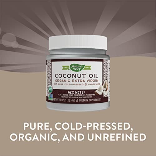 Nature's Way Organic Extra Virgin Coconut Oil, Pure and Unrefined, 62% MCTs, 16 Oz