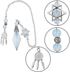 TUMBEELLUWA Reiki Healing Crystal Point Pendulum Dowsing Divination, Reiki Meditation Faceted Stone Pendant with Dream Catcher and Merkaba Star Chain, Opalite
