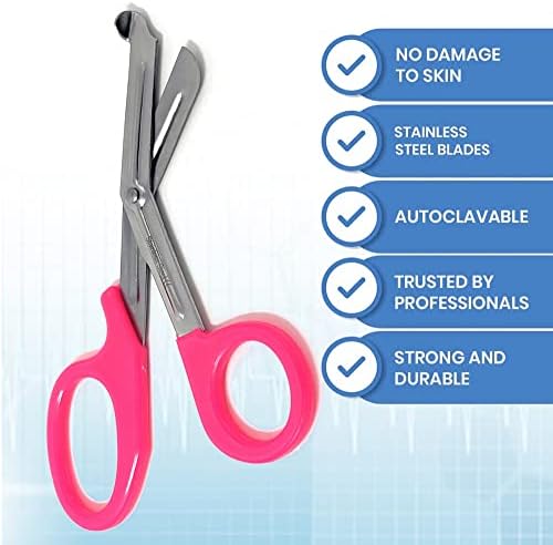 HTI Trauma Shears 7.25" All-Purpose Stainless Steel Paramedic, ER Nurse, EMT, EMS, First Responder Tactical Scissors with Serrated Blade for Outdoor Camping Rescue Tool (Hot Pink Handle)