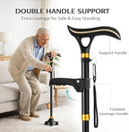 Smart Walking Cane for Men & Women with LED Light & Emergency Alarm, Foldable Adjustable Walking Stick, USB-C Rechargeable, Dual Handle Heavy Duty Mobility Aid for Seniors
