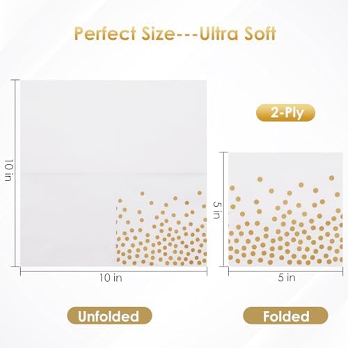 100 Pcs White Cocktail Napkins for Party,Disposable White beverage Napkins for Bar Wedding Birthday(Not gold leaf polka dots)