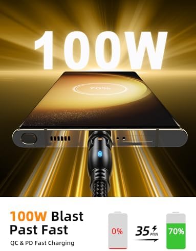 VAFOTON USB C Magnetic Charging Cable 100W (2Pack, 3.3ft/6ft), 9Pin Magnetic Charger Cable/360&180 Rotation Magnet Phone Charger/Type C Data Cable for Samsung Galaxy Series/Ma-Book/Pad Series