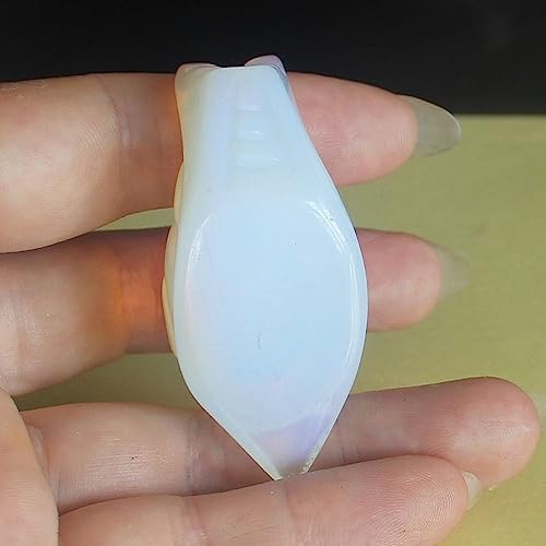 Hand Carved Gemstone Crystal Snail Figurine Animal Carving Statue Office Home Decor 2'' (White opalite)