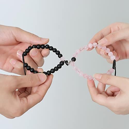Magnetic Couple Bracelet Set Friendship Couple Long Distance Matching Bracelet Natural Turquoise Beaded Bracelet Women Men for Graduation Valentine's Day Daily Gifts