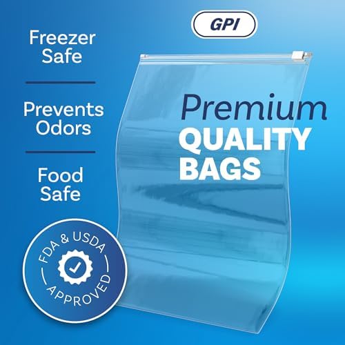 100 Count - Slider Zip 2 Gallon Jumbo Food Storage Bags, 12" x 15" 3 Mil Heavy Duty, Extra Large, Strong & Durable For Freezer Storage. GPI
