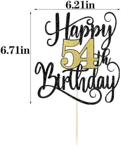 happy 54th birthday cake topper,54 birthday party cake decorations Black and gold flashes