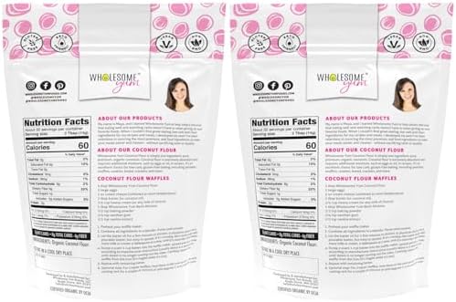 Wholesome Yum Premium Organic Coconut Flour For Baking & More (16 oz / 1 lb) - Low Carb, Gluten Free, Non GMO, Keto Friendly Flour Substitute (Pack of 2)