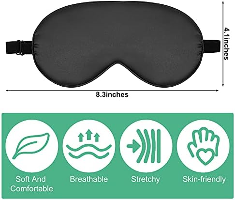 6 Pieces Natural Silk Sleep Mask Soft Eye Mask Adjustable Strap Blindfold Eyeshade Smooth Comfortable Eye Cover with Bag for Sleeping(Black)