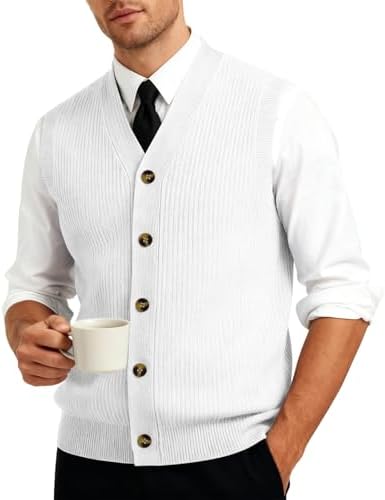 Mens Cable Knit Sweater Vest Sleeveless Button Down V Neck Tops 2026 Spring Casual Loose Basic Outfits