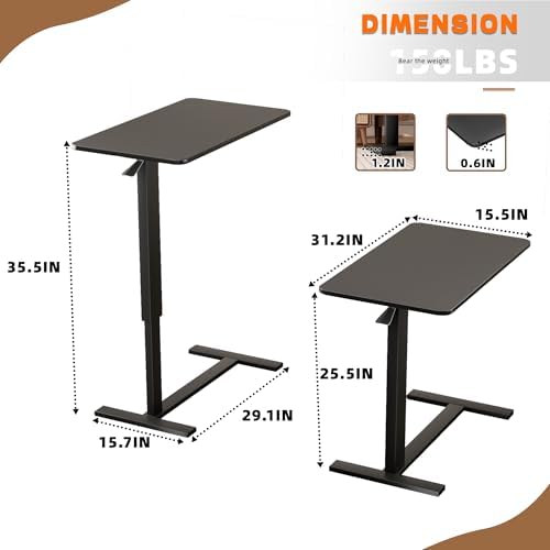 Overbed Bedside Table with Wheels, Adjustable Hospital Over Bed Table, Rolling Laptop Table, Medical Bed Side Table,Black