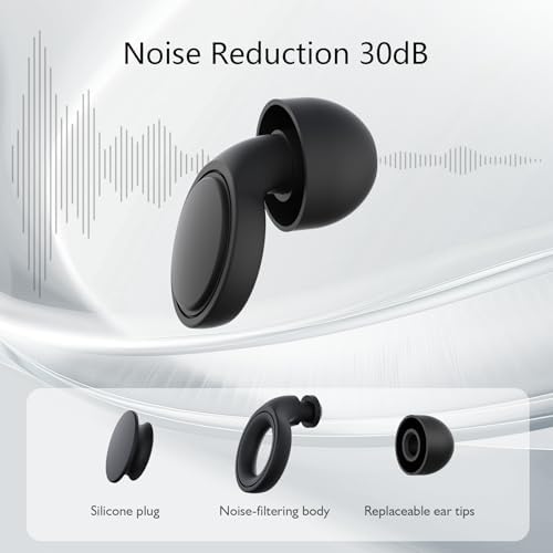 Jayine 2 Pairs Ear Plugs for Sleeping, Soft Full Silicone Ear Plugs for Noise Reduction 25dB, Reusable Hearing Protection Earplugs for Concert, Focus, Noise Sensitivity, 8 Ear Tips in S/M/L - Black