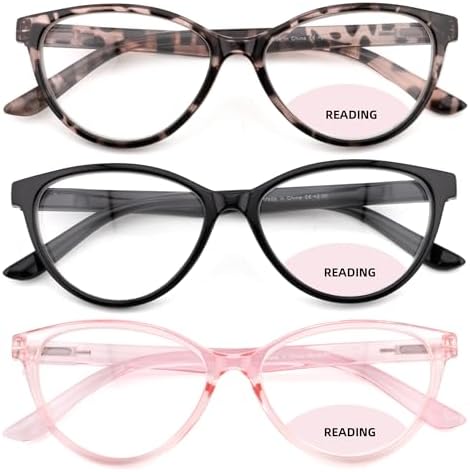 3 Pack Bifocal Reading Glasses for Women, Blue Light Blocking Cat Eye Computer Readers,New No line Bifocal reader Anti UV Ray/Eye Strain/Glare 1.5