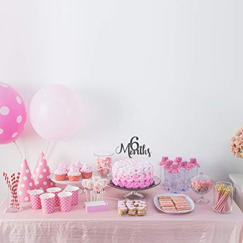 6 Months Cake Topper Black Glitter Baby 1/2 Birthday Cake Topper Baby Shower Party Decorations