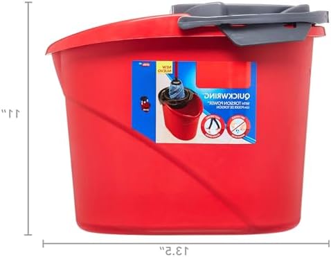 Quick Wring Bucket, 2.5 Gallon Mop Bucket with Wringer, Red