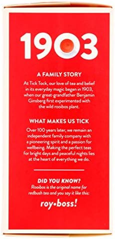 TICK TOCK TEAS Organic Rooibos Tea Bags, Organic Original Rooibos Tea, 40 Count