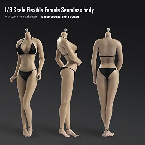 Fremego 1/6 Scale Female Body,12inch Asian Girl Type Seamless Figure Body Super Flexible Large Bust Miniature Action Figure Collectible (Suntan Skin AB001S)