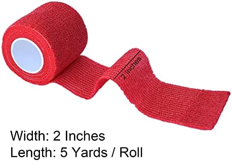 15 Pack Cohesive Wrap 2 Inch x 5 Yards Self Adherent Vet Tape for Pets, Elastic Self Adhesive Bandage Wrap for Sports, Finger, Wrist, Ankle (Red)
