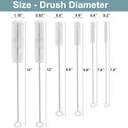 KUTO 12 Pcs Straw Cleaner Brush Kit with Nylon Bristles - Extra Long Pipe Cleaners for Tumbler, Water Bottle, Sippy Cup, Tubes & Hummingbird Feeders - 6 Different Diameters