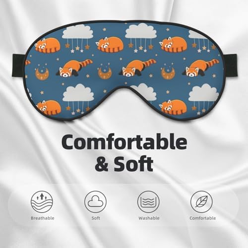 Sleep Eye Mask Red Panda Moon Cloud Star Sleep Mask for Women Men Comfortable Eye Mask with Adjustable Strap Soft Eye Cover Blindfold for Travel Yoga Nap Shift Work