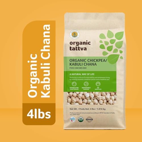 Organic Tattva Kabuli Chana Whole (4 lbs) - Indian Garbanzo Beans - Organic Chickpeas - Unpolished Chick Peas - Rich in Protein - Kosher - Gluten Free - USDA Certified