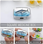 Bluefin Tuna Pill Box with 2 Compartments and Mirror Portable Pocket Pill Case Metal Travel Medicine Organizer Purse Medicine Holder for Vitamin Supplement Fish Oil
