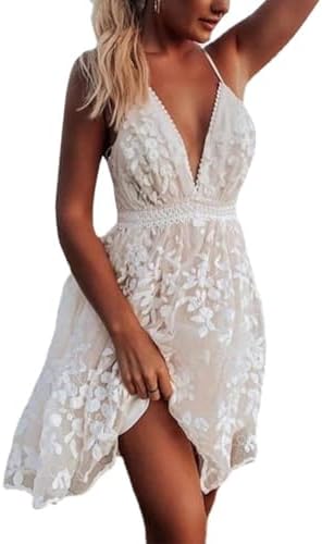 1 Pack Summer Women's Knee-Length Sexy Backless Dress, V-Neck Elegant Wedding Beach Dress, Suitable for The Beach(White L)