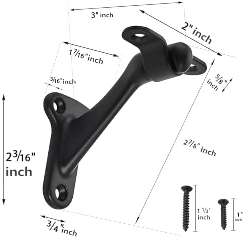 khtumeware 6 Pack 3 Inch Matte Black Hand Rail Bracket Heavy Duty Hardware for Stairways, Home or Office Stair Support Handrail Brackets
