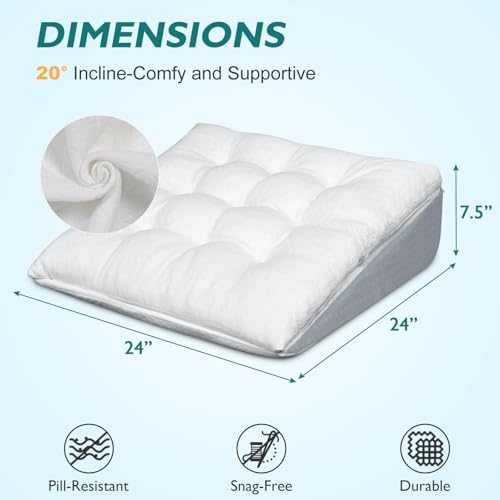 TANYOO Bed Wedge Pillow for Sleep Apnea 7.5Inch Gerd Pillow Patent Dual Layer Triangle Pillow Adjustable Shredded Memory Foam Topper Soft Support Ideal for Acid Reflux, After Surgery, Snoring