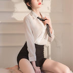BIGFOX Women's Sexy Secretary Lingerie, OL Uniform Shirt and Bodycon Hip Skirt Teacher Cosplay Outfit Set for Nightclub, Rave