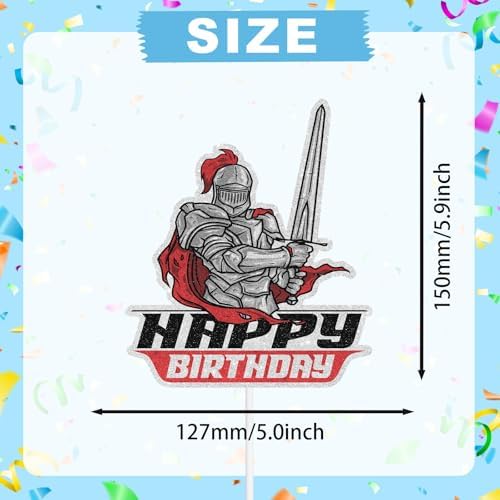 Medieval Knight Happy Birthday Cake Topper,Cheer to Medieval Knights Party Theme For Boys And Man Birthday Decorations Supplies