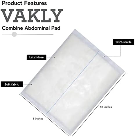 Vakly ABD Pads 8x10 Sterile (20 Pack) – Abdominal Combine Gauze Pads, High Absorbency Non-Adherent Wound Dressing for Bandaging & First Aid, Individually Wrapped