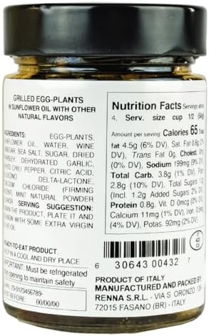 Renna, Grilled Eggplant, Roasted Marinaded Eggplants preserved in oil,10.58 oz, A Taste of the Mediterranean, Crafted in Italy, Renna Delights, Product of Italy