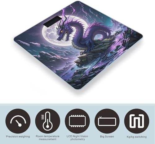 Purple Dragon Purple Moon Bathroom Scale for Body Weight Scales Digital Smart Highly Accurate Bathroom Scales with LCD Display Tempered Glass Non-Slip Automatic Weighing Scale 400 Lb